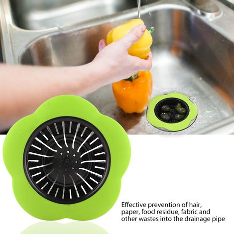 Passoire d'évier en plastique vert en forme de fleur, bouchon de vidange pour cuisine et salle de bain, accessoire de drainage. (1/5)