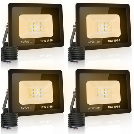 4PCS Projecteur LED Extérieur, 10W Spot LED Exterieur 1000LM Super Lumineux 3500K Blanc Chaud Éclairage de Sécurité Extérieur IP66 Imperméable pour Garage Jardin Terrasse Parking