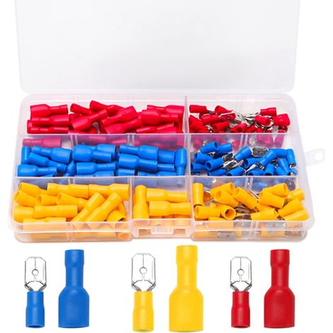 150 Pièces Cosse Connecteur à Sertir Électrique Set, Femelles et Mâles Bornes Isolées à Sertir, Cosse a Sertir, Cosses Electriques (1/5)