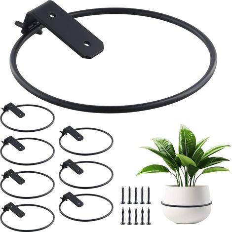 Set mit 8 klappbaren Wandhalterungen – Robustes Eisen – Blumentopfringe – Vertikale Dekoration für drinnen und draußen – 15 cm Durchmesser, Schwarz (1/5)