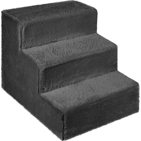 Dog Staircase, 3 Steps, Wooden, Padded, Dark Gray, Indoor Sofa Bed (1/5)