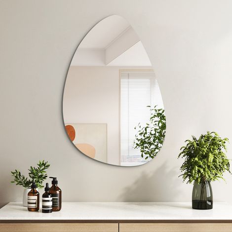 WDWRITTI Asymmetrischer Spiegel 65x90 cm Badspiegel Asymmetrisch Wandspiegel Dekorative Spiegel für Badezimmer Wohnzimmer Schlafzimmer Gäste WC