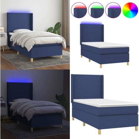 Cama box spring colchón y luces LED tela azul 90x200 cm - Colchón con luces LED - Cama con luz LED