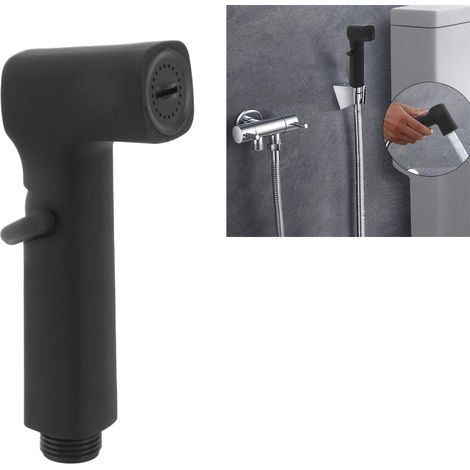 Cabezal de bidé de ABS negro sólido, rociador ergonómico para inodoro, rociador portátil para lavabo con válvula en T para higiene femenina, lavado de niños y uso con mascotas. (1/5)