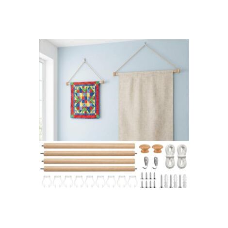 Lot de 2 Tringle en Bois pour Tapisserie, Support Mural pour Bannière et Art Textile, Décoration Murale pour Tenture Motif et Tableau (1/5)