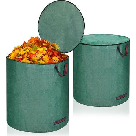 272L Garden Waste Bags, 2 Garden Green Waste Bags with Lid and Handles, Waterproof, Foldable, Reusable Garden Bags, Ideal for Leaves, Grass Clippings, and Plants (1/5)