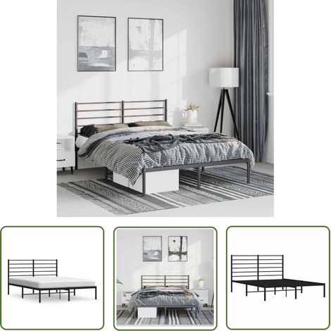 The Living Store Bettgestell mit Kopfteil Metall Schwarz 150x200 cm - Metallbettfundament - Doppelbett Gestell - Boxspringrahmen - Schwarzes Bettgestell - Bettrahmen Schwarz (1/5)