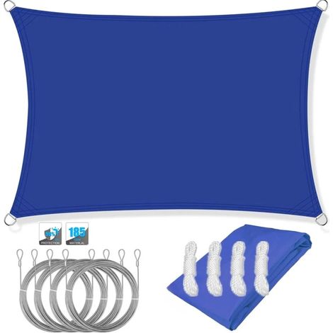 (Bleu foncé, avec corde, 200x200CM) Auvent pare-soleil imperméable, résistant aux UV, convient aux jardins extérieurs, patios et cours. (1/5)