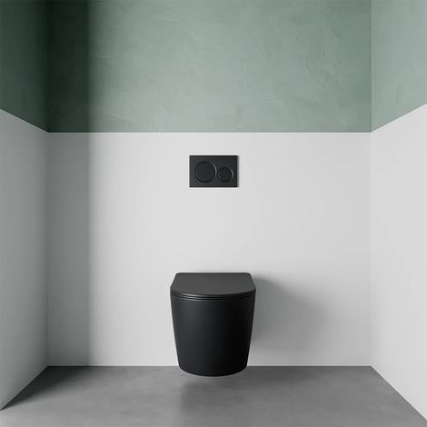 WC suspendu sans rebord en céramique noir mat avec siège à fermeture progressive Mod. Vienna