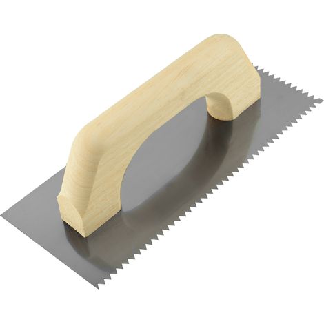Platoir modèle espagnol - Lame inox denté isocèle 6x6 mm – 28x12 cm – Épaisseur 0,6 mm – Poignée fermée en bois