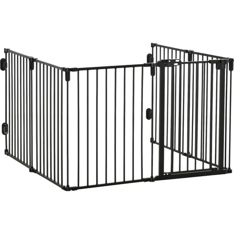 Barrière de sécurité pour chien pliante 6 sections acier, blocage automatique, noir