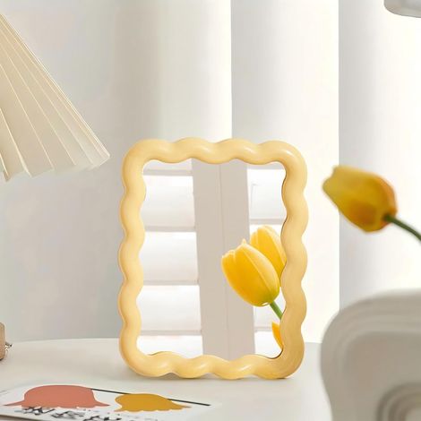 Espejo de mesa/maquillaje plegable y portátil con forma de ola, ideal para viajar y para colocar sobre una superficie o colgar. Decoración para el hogar.