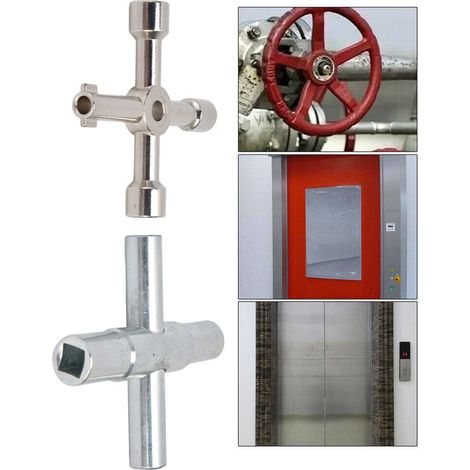 Clé en croix multifonctionnelle quatre en un pour armoires électriques, ascenseurs, compteurs d'eau et vannes. (1/5)