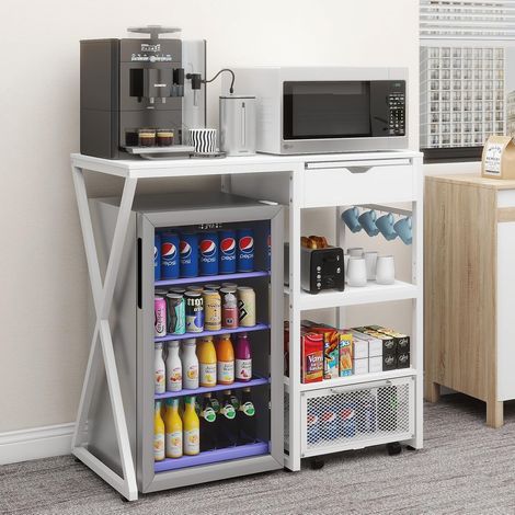 Support pour Minibar à Boissons avec Étagère Réglable (Blanc) (1/5)