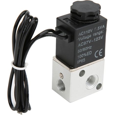 Électrovanne à action directe pour eau, air et huile, 2 positions, 3 voies, corps en alliage d'aluminium, G1/8 po (110 V CA)