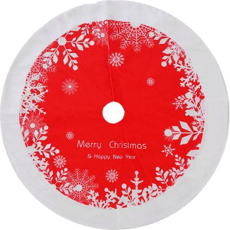 Tapis de sapin de Noël, en matière douce, motif flocons de neige, décorations de Noël rustiques et festives, tapis réutilisable en peluche avec fermeture velcro. (1/5)