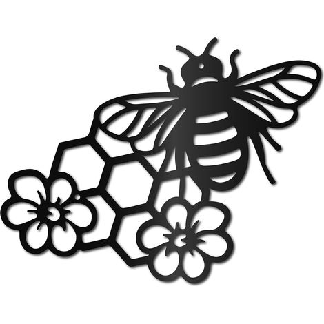 Décoration Murale en Métal avec Abeilles-Miel Noir-Décoration Murale Suspendre en Fil Fer-Sculpture Fleurs- Minimaliste pour Ferme,Jardin,Chambre Coucher,Bureau 30x23cm (1/5)