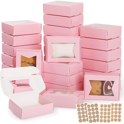 40 Mini Kraft Paper Boxes with Clear Windows 9.7 x 7 x 3 cm Small Bakery Box for Gifts, Sweets, Chocolates, Jewellery, Wedding Party Favors, Pink (1/5)