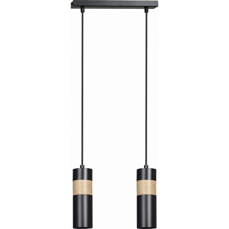 Suspension Emibig Akari noire 2xGU10 H100cm bois clair (1/4)