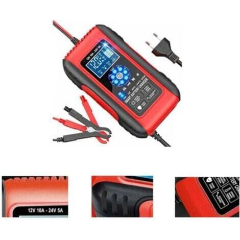 Chargeur de batterie intelligent 10 A 12 V / 24 V pour voiture et moto – compatible LiFePO4, AGM, Gel, SLA – écran LCD et fonction réparation