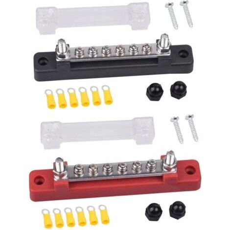 Bloc de Distribution D'alimentation 12V-48V DC Bornier Electrique Barres de Distribution d'Énergie 150A avec 6 x M4 Boulons de Borne pour Voiture Camion Bateau 2 Pièces (Rouge Noir)-Chrom (1/5)
