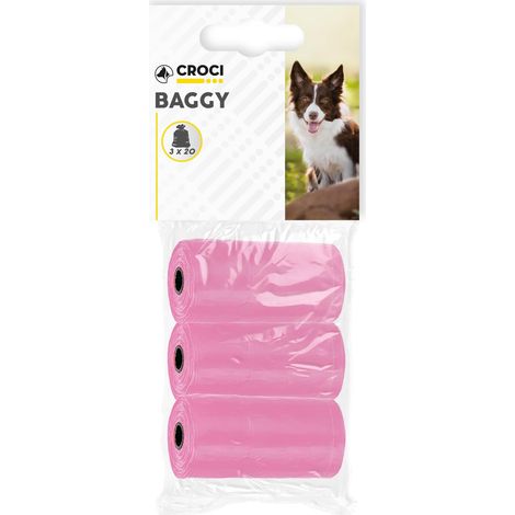 Croci - Sacchetti igienici per bisogni dei cani, 3 Rotoli Totali 60 Sacchetti, resistenti, Rosa (1/5)