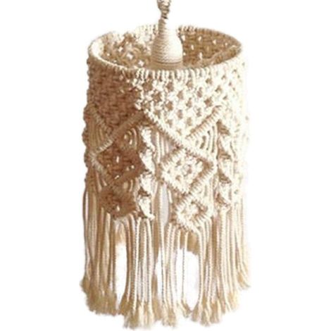 1 Abat-jour, Macramé, Coton naturel, Fait main, Anneaux en acier, Salon, Chambre (1/5)