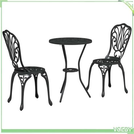 Ensemble bistro de jardin 3 pcs - FAFEICY - 42002383 - Noir - Aluminium - Coussins de siège amovibles (1/5)