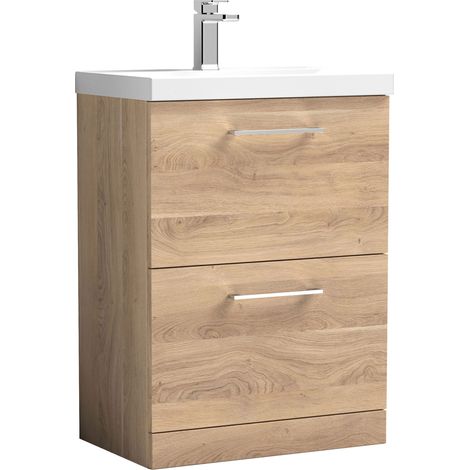 Nuie Arno Floor Standing 2-Drawer Vanity Unit with Basin-3 600mm Wide - Bleached Oak (1/5)