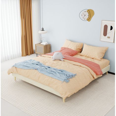 Cama doble estructura moderna tapizada beige OKMYHOME (1/5)