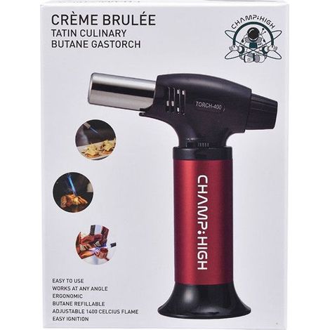 Chalumeau de Cuisine - CHAMP - 15,5 cm - Flamme Réglable - Rouge - Ustensile Professionnel (1/3)