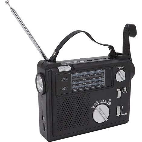 Radio à manivelle AM/FM/S multibande avec LED, radio d'urgence, lecteur MP3 et emplacement pour carte mémoire USB. (1/5)
