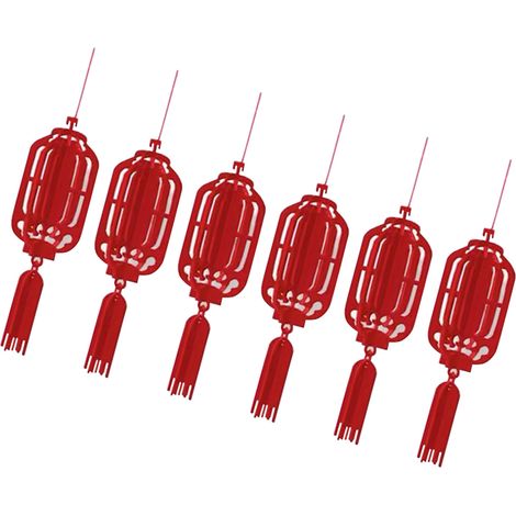 Lot de 6 décorations suspendues traditionnelles pour le Nouvel An chinois, pendentifs pour la Fête du Printemps, en tissu non tissé, pour lanterne de maison ou de centre commercial.