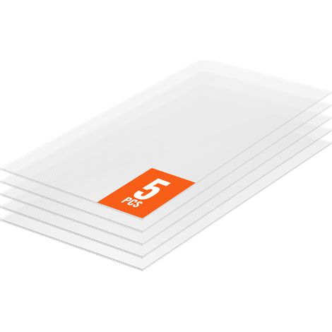 VEVOR Pannelli per Serre in Policarbonato per Tetti 5 Pezzi, 1210 x 605 x 8 mm, Coperture in Plastica Ondulata Impermeabile e Protetta dai Raggi UV, Lastre Trasparenti per Coperture Urti per Serre