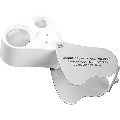 Loupe de bijoutier à LED, microscope à double grossissement 30x et 60x, en métal chromé, pour l'évaluation de pièces de monnaie et de timbres (lot de 2). (1/3)