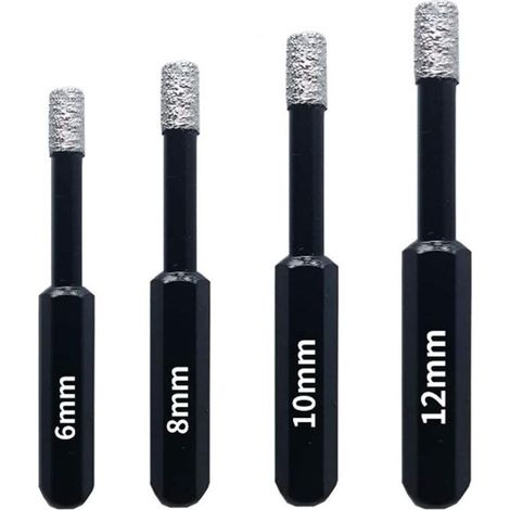 Coffret 4 Forets diamant pour Carrelage, Céramique, Grès Cérame, Tuiles, Verre, Pierre. Professionnelles Mèches Diamantées Scies-Cloches - 6mm 8mm 10mm 12mm (1/5)