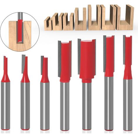 7Pcs Fraise droite à queue de 6 mm, Fraise à Bois Routeur à Coupe Droite Flush Trim Pattern Router Pour le Travail du Bois