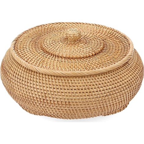 1 Panier Rotin Couvercle Rangement Organisateur 31x16cm Cuisine Salon (1/5)