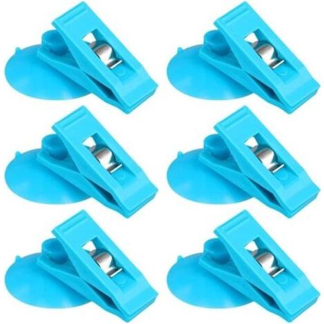 6pcs Pince à Ventouse, Ventouse avec Pince Ronds Clips de Rideau de Douche pour Empêcher Les Éclaboussures d'eau Coupe-Vent pour Réfrigérateur Salle De Douche Camping-Car (Bleu) (1/4)