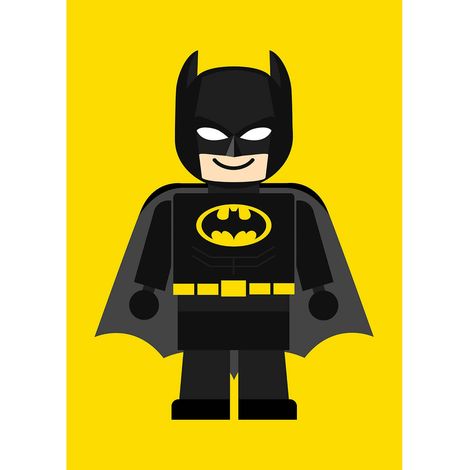 Tableau super-héro chauve-souris pour chambre garçon | Tableau super-héro noir & fond jaune | Tableau sur toile parfait chambre enfant 0,5 x 0,7 m (1/2)