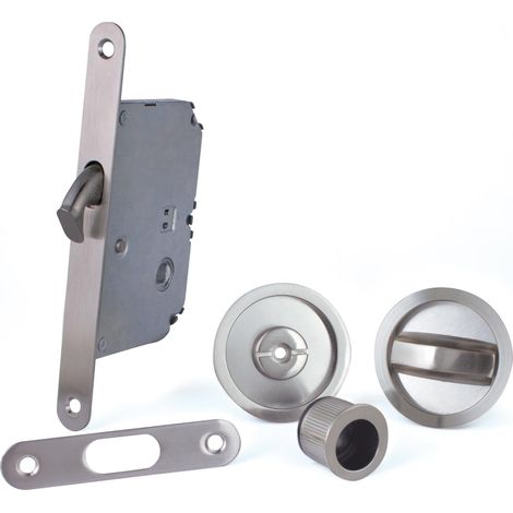 Kit Serrure + Poignée + Dé à Coudre Rond Eco-Noe Effet Inox