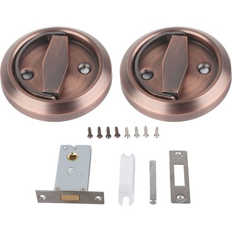 Serrure de Porte Double Face en Acier Inoxydable 304, Poignée Anneau pour Salle de Bain, Accessoires de Verrouillage (Bronze Rouge avec Serrure) (1/5)