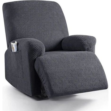 Housse élastique pour fauteuil inclinable - Canapé d'angle Chivas - 1 place - Polyester - Gris foncé - Design moderne - Une pièce (1/4)