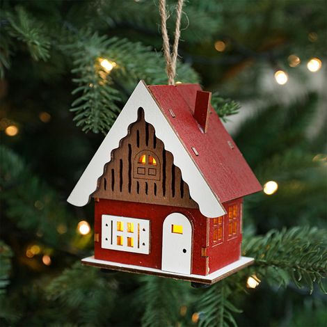 Maisonnette De Noël En Bois - Guirlande Lumineuse Led 3D Chaud Blanc - Décoration Intérieure Extérieure Pour Arbre De Noël Cheminée - Lot De 10 (1/5)