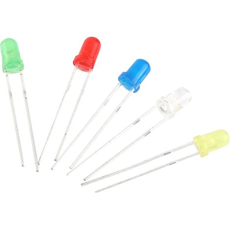500 pièces LED 3mm Blanc Jaune Rouge Bleu Vert - Kit Assortiment Diodes pour Projets DIY (1/5)