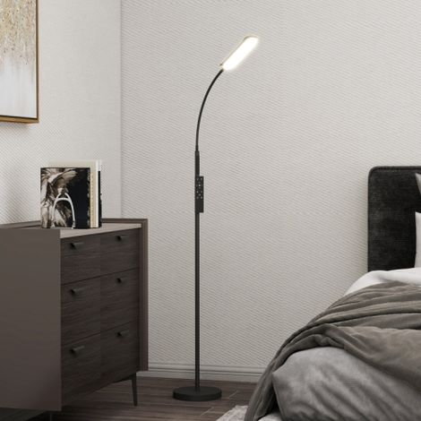 Lampadaire LED noir à luminosité variable, commande tactile et télécommande, col de cygne 360°, minuterie 1h et fonction mémoire pour salon (1/5)