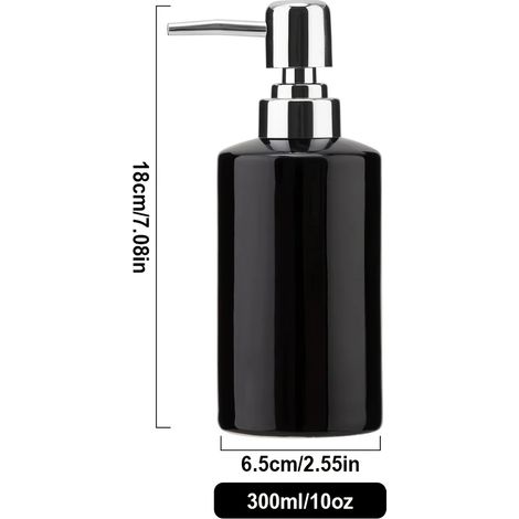 Distributeur de savon (noir) 1 pièce, distributeur de savon liquide en céramique de 300 ml/10 oz avec pompe, distributeur de savon à vaisselle rechargeable pour cuisine, salle de bain et toilettes. (1/5)