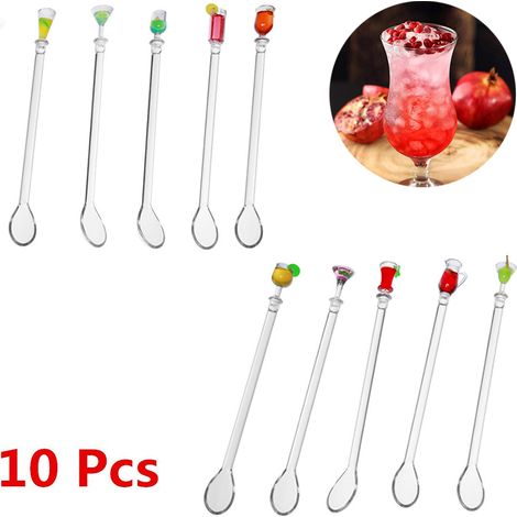 Lot de 10 bâtonnets mélangeurs colorés pour boissons, 23 cm, en acrylique transparent, pour bars, cafés, restaurants et usage domestique.