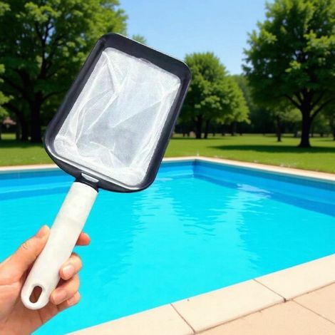Petite épuisette à main pour piscine, en nylon plastique, avec poignée amovible pour faciliter le nettoyage. Convient aux piscines et bassins. Légère et résistante. (1/4)