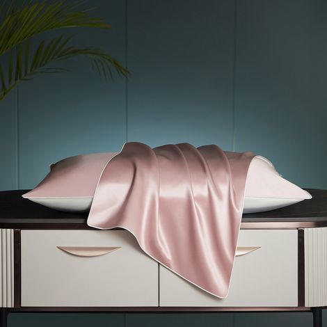 Taie d'oreiller 100 % soie de mûrier pour cheveux et peau avec fermeture éclair dissimulée Dos en coton Taille standard 19 mommes Rose, standard (50 x 75 cm) (1/5)